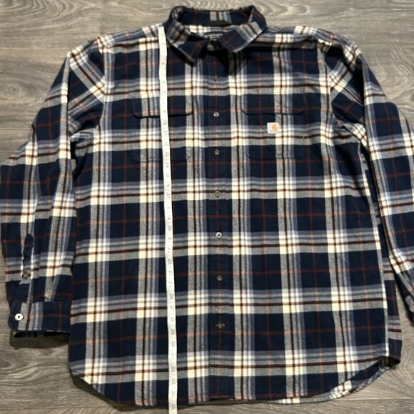 Carhartt 2XLT Loose Fit Heavyweight Flannel Long Sleeve Plaid Shirt Navy 105078 - Picture 6 of 11